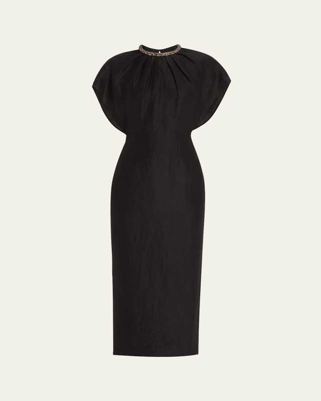 Diamante Neck Midi Dress